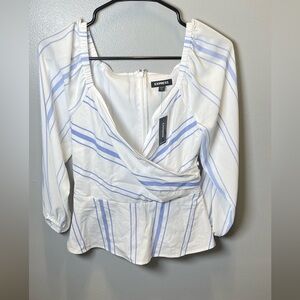 Express Women's NWT Faux Wrap Blue‎ Stripe Peplum Blouse Size XS